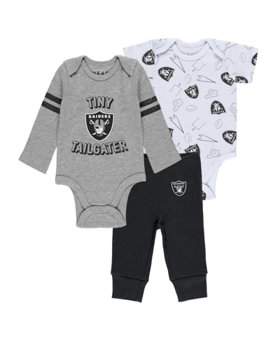 Wear By Erin Andrews Babies' Newborn & Infant  Gray/black/white Las Vegas Raiders Three-piece Turn Me Around In Gray,black,white