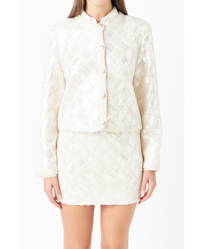 Endless Rose Sequin Patchwork Crochet Jacket In Ivory