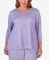 ALFRED DUNNER PLUS SIZE ISN'T IT ROMANTIC LACE TULIP HEM TOP WITH NECKLACE