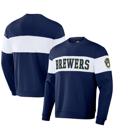 Fanatics Men's Darius Rucker Collection By  Navy Milwaukee Brewers Stripe Pullover Sweatshirt