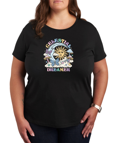 Air Waves Trendy Plus Size Celestial Dreamer Graphic T-shirt In Black