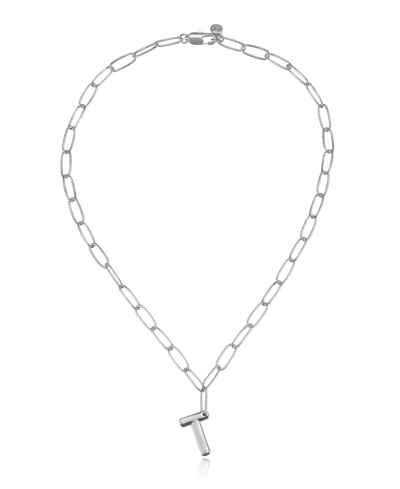 Ettika Paperclip Chain Initial Necklace In Rhodium-t
