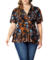 Kiyonna Encore Print Faux Wrap Top In Multicolor