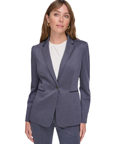 Tommy Hilfiger Womens Heathered Workwear One-button Blazer In Midnight Multi