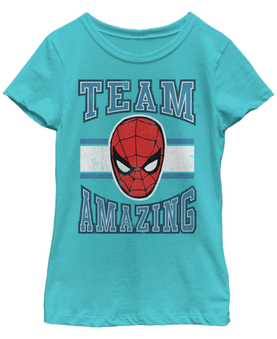 Marvel Kids' Girls Spider-man Team Amazing T-shirt In Tahiti Blue