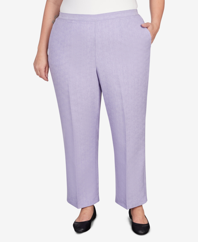 Alfred Dunner Plus Size Isn't It Romantic Spring Flat Front Average Length Pull On Pants In Lilac