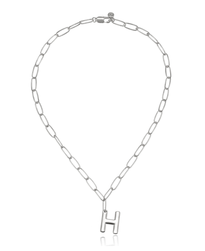 Ettika Paperclip Chain Initial Necklace In Rhodium-h