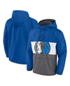 FANATICS MEN'S FANATICS BLUE, GRAY DALLAS MAVERICKS ANORAK FLAGRANT FOUL COLOR-BLOCK RAGLAN HOODIE HALF-ZIP J