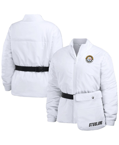 Wear By Erin Andrews Women's  White Pittsburgh Steelers Packaway Full-zip Puffer Jacket