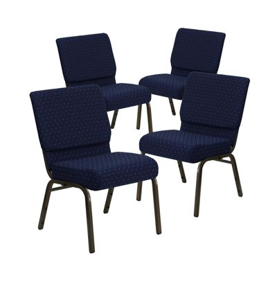 Emma+oliver 4 Pack 21''w Stacking Church Chair In Navy Blue Dot Patterned Fabric