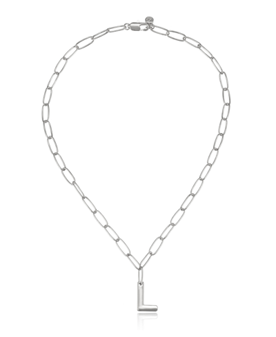 Ettika Paperclip Chain Initial Necklace In Rhodium-l