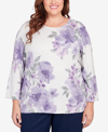 ALFRED DUNNER PLUS SIZE ISN'T IT ROMANTIC SHIMMER FLORAL CREW NECK SWEATER