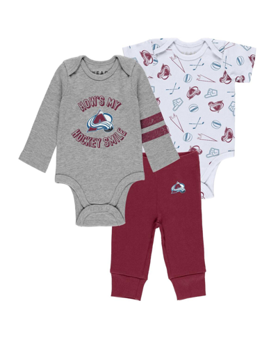 Wear By Erin Andrews Babies' Newborn And Infant Boys And Girls  Gray, White, Burgundy Colorado Avalanche Thre In Gray,white,burgundy