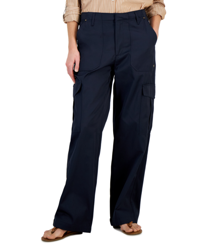 Tommy Hilfiger Women's High Rise Wide-leg Cargo Pants In Sky Captain