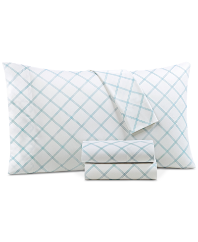 Charter Club Damask Designs Printed 550 Thread Count Printed Cotton 3-pc. Sheet Set, Twin, Created For Macy's In Windowpane Blue