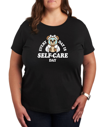 Air Waves Trendy Plus Size Self Care Teddy Graphic T-shirt In Black