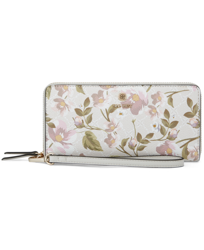 Nine West Linnette Small Phone Wallet Crossbody Bag In Floral Logo,milk