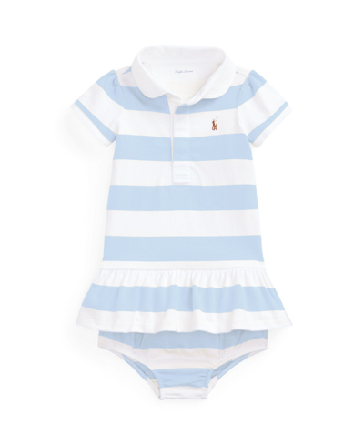 Polo Ralph Lauren Baby Girls Striped Cotton Rugby Dress And Bloomer Set In Office Blue,white