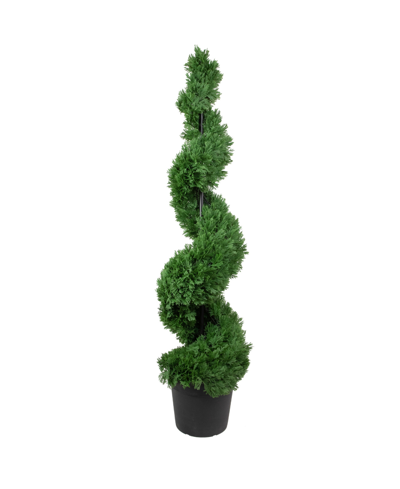 Northlight 5' Artificial Cedar Spiral Topiary Tree In Black Pot Unlit In Green
