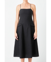 Endless Rose Sleeveless Square-neck A-line Midi Dress In Black