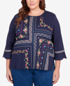 ALFRED DUNNER PLUS SIZE IN FULL BLOOM FLOWER EMBROIDERY QUAD TOP