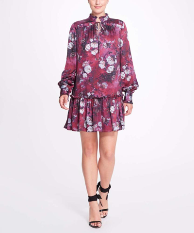 Marchesa Floral Textured Charmeuse Shift Dress In Burgundy