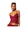 Edikted Women's Crossover Sheer Lace Tank Top In Burgundy