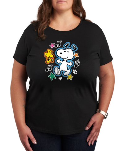 Air Waves Trendy Plus Size Peanuts Snoopy Graphic T-shirt In Black
