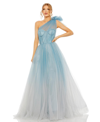 Mac Duggal Glitter One-shoulder Ombre Gown With Bow In Blue