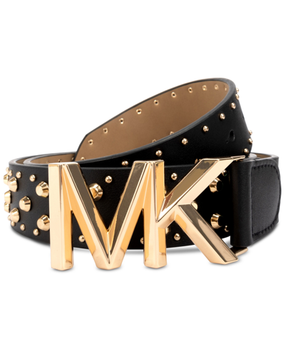 Michael Kors Michael  Women's Astor Studded Leather Belt In Black,gold