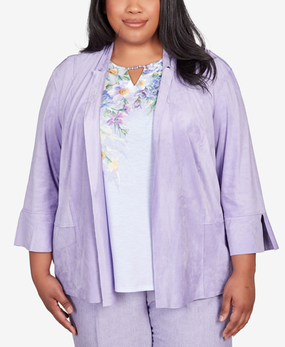 Alfred Dunner Plus Size Isn't It Romantic Faux Suede Flutter Sleeve Jacket In Lilac