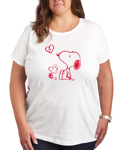 Air Waves Trendy Plus Size Peanuts Snoopy & Woodstock Valentine's Day Graphic T-shirt In White