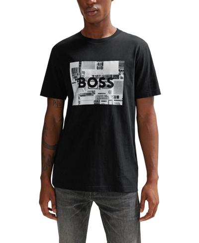 Hugo Boss Cotton-jersey Regular-fit T-shirt With Seasonal Artwork In Black