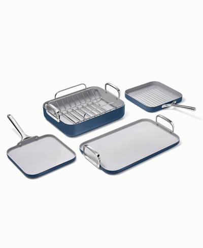 Caraway Harmless Ceramic-coated Non-stick 4-piece Square Cookware Set In Navy