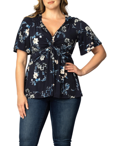 Kiyonna Abby Twist Front Top In French Blue