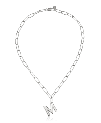 Ettika Paperclip Chain Initial Necklace In Rhodium-m