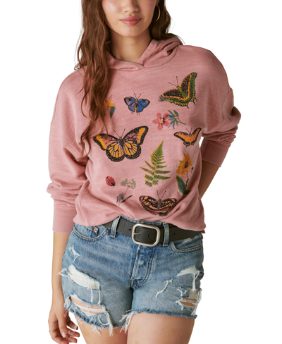 Lucky Brand Butterfly Floral Cotton Graphic Hoodie In Gold