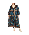 City Chic Ivanna Scarf Print Long Sleeve Maxi Dress In Black
