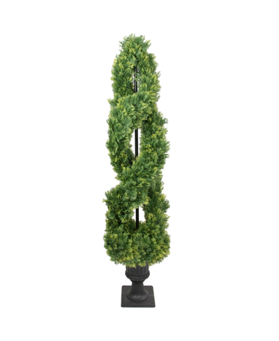 Northlight 4.5' Pre-lit Artificial Cedar Double Spiral Topiary Tree In Urn Style Pot Clear Lights In Green
