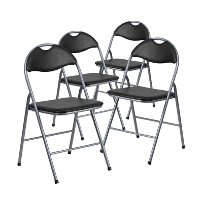 Emma+oliver 4 Pack Vinyl Metal Folding Chair With Carrying Handle In Black