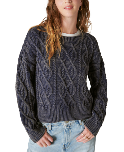 Lucky Brand Women's Cable-knit Crewneck Sweater In Cadet Navy Acid Wash