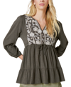 LUCKY BRAND WOMEN'S EMBROIDERED TIERED TUNIC TOP