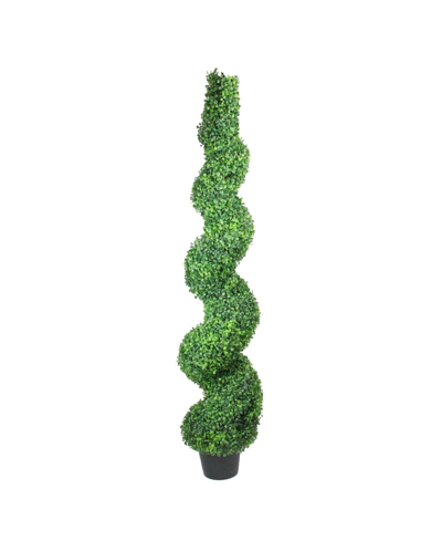 Northlight 5' Potted Two Toned Artificial Spiral Boxwood Garden Topiary In Green
