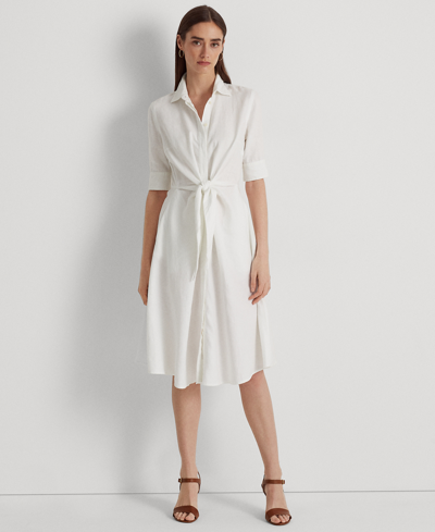 Lauren Ralph Lauren Linen Fit & Flare Shirtdress In White