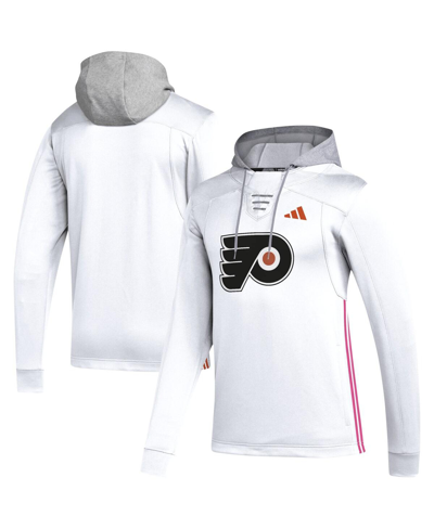 ADIDAS ORIGINALS MEN'S ADIDAS WHITE PHILADELPHIA FLYERS REFRESH SKATE LACE AEROREADY PULLOVER HOODIE