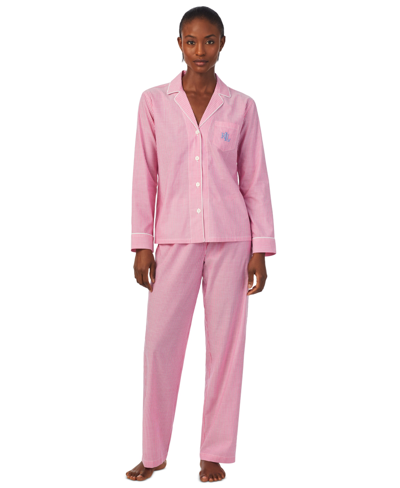 Lauren Ralph Lauren Petite 2-pc. Notched-collar Pajamas Set In Pink Stripe
