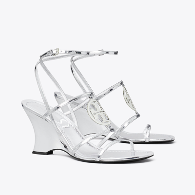 Tory Burch Capri Miller Wedge Sandal In Argento/silver