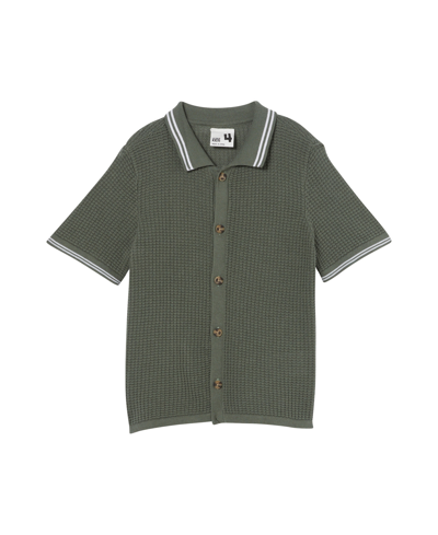 Cotton On Kids' Toddler And Little Boys Knitted Short Sleeve Shirt In Swag Green,waffle Knit