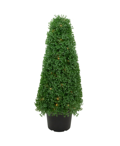 Northlight 3' Pre-lit Artificial Boxwood Cone Topiary Tree With Round Pot Clear Lights In Green