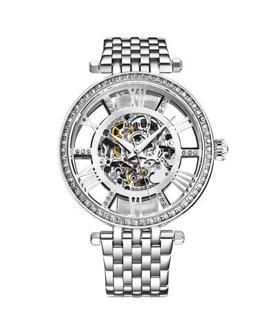 Stuhrling Women's Automatic Silver-tone Stainless Steel Link Bracelet Watch 38mm In White